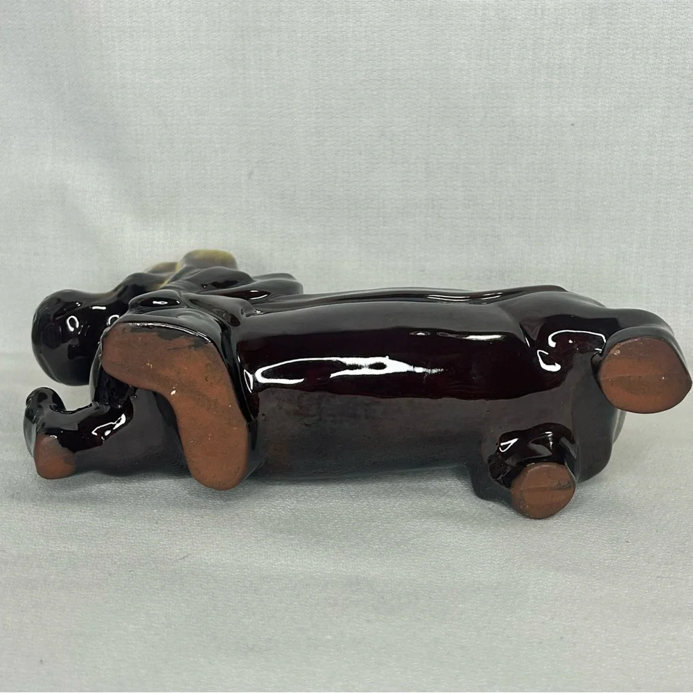Vintage Dachshund RedWare Planter Dresser Caddy Weiner Dog 8”x5” Pottery